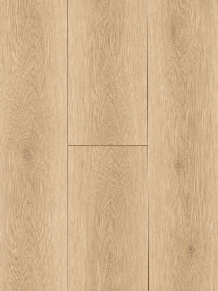 Light oak vinyl flooring planks with visible grain, knots, and a smooth finish.