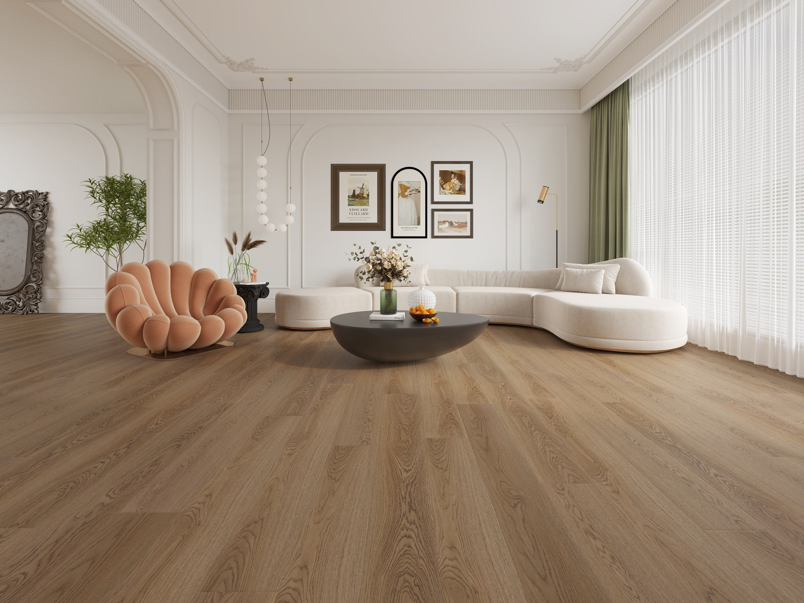 medium brown vinyl plank installed in room