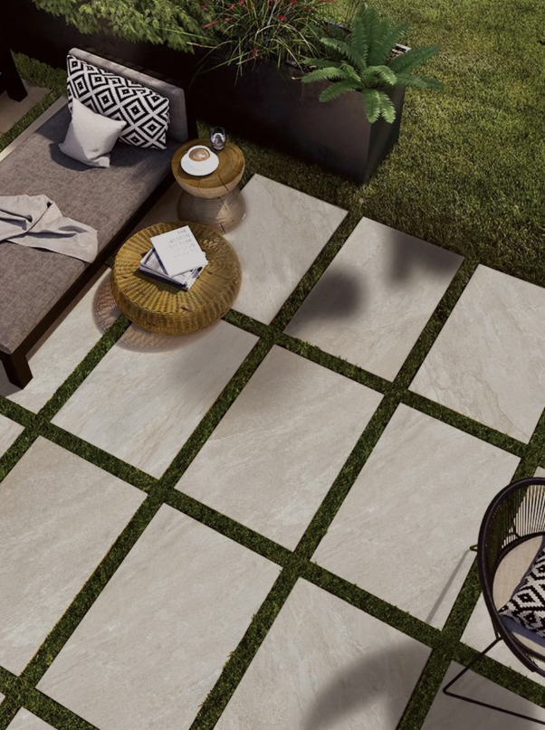 Rasa glazed porcelain outdoor tile with a smooth, modern finish.