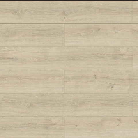 Close-up image of beige laminate flooring with wood grain details.
