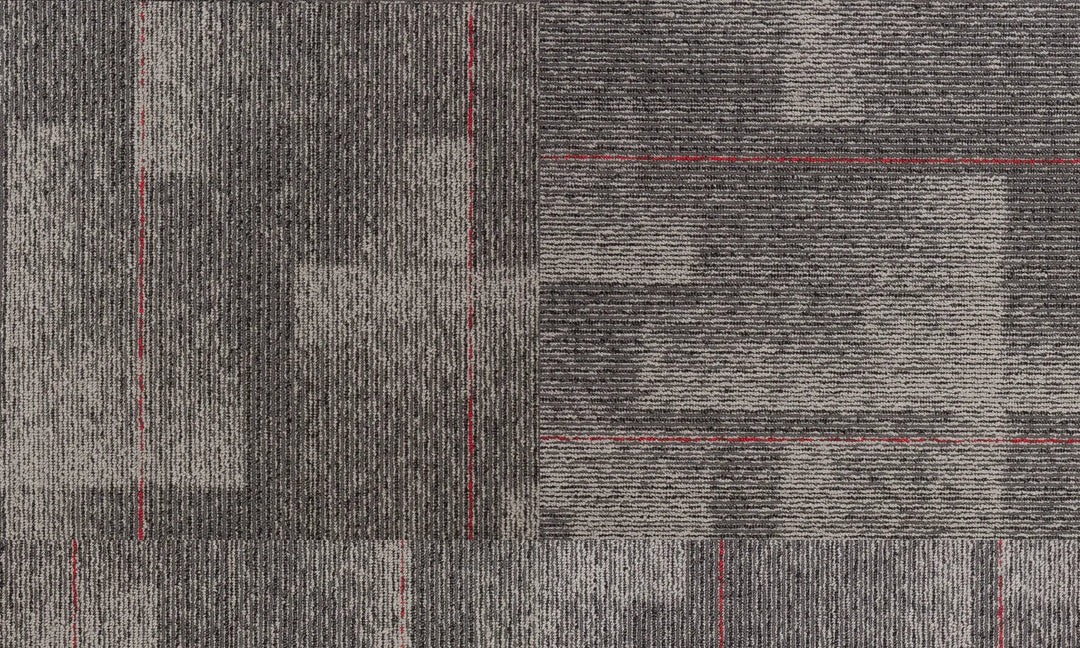 Textured gray carpet with a checkered pattern