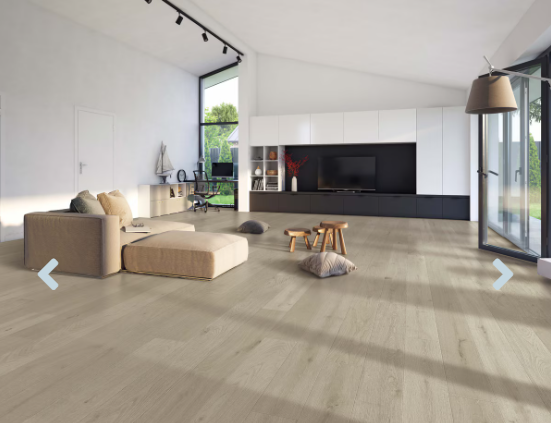 A modern room which displays the beautiful look of Satin premium engineered hardwood flooring from Toucan.