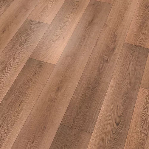 Light brown wood-look flooring planks arranged in a staggered pattern, showing natural grain and texture.