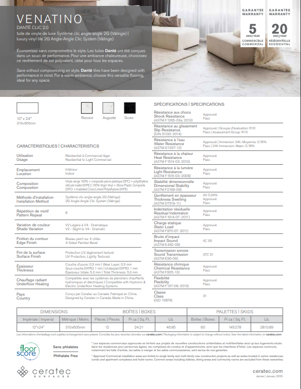 Venatino Scuro - Ceratec Vinyl Tile 5.3mm Dante Clic 2.0