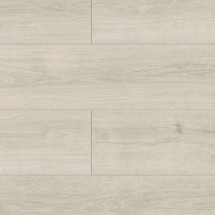 A close-up image of beige oak laminate flooring with a wood grain pattern.