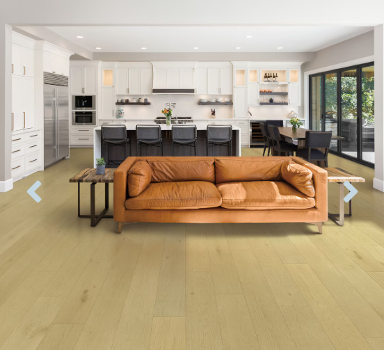 A modern room which displays the beautiful look of Silk premium engineered hardwood flooring from Toucan.