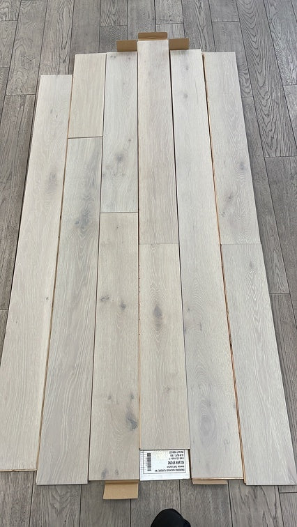 Planks of Silver Stone VIDAR premium American Oak engineered hardwood flooring.