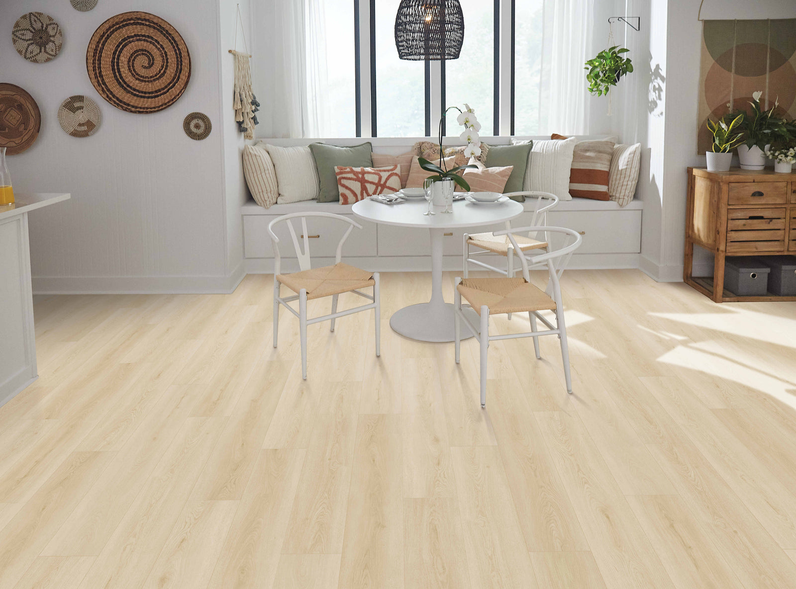 Modern room with 5mm vinyl plank installed in the colour Sparrow by Mohawk SolidTech Select sold by Advanced Flooring in Kitchener-Waterloo.