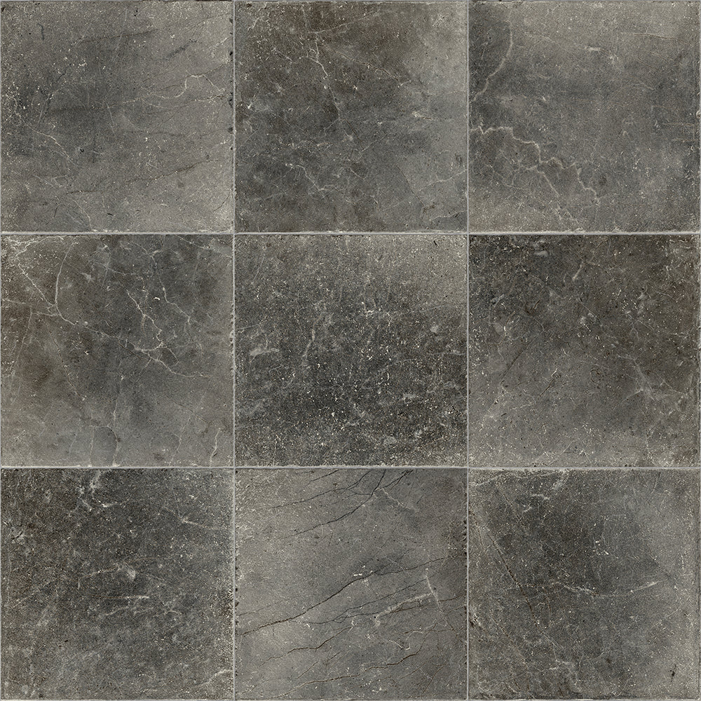 Tile pattern of dark gray tiles with a marble-like texture.