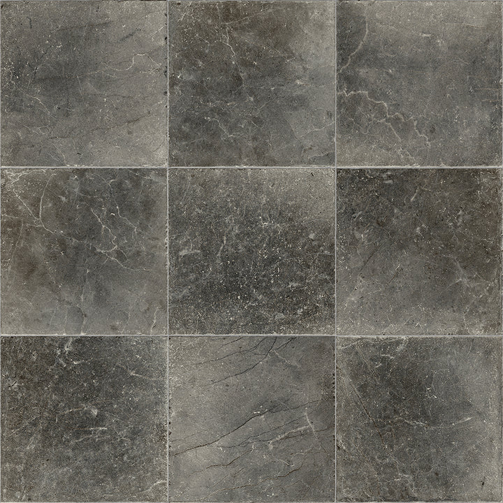 Tile pattern of dark gray tiles with a marble-like texture.