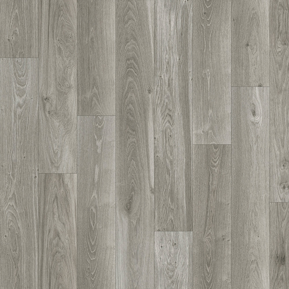 Close-up of gray wood-patterned flooring