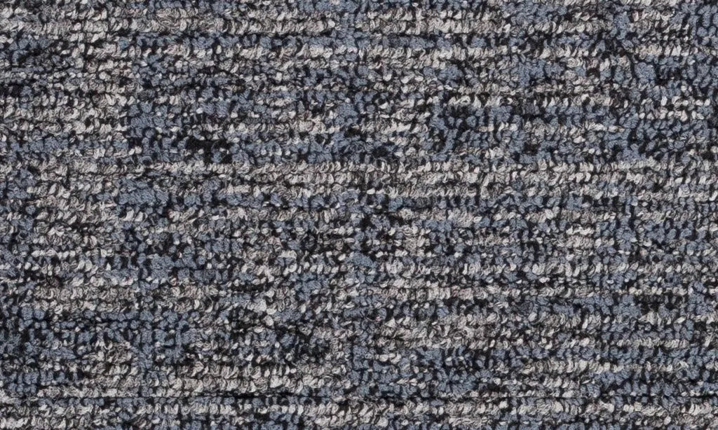 Close-up of a textured blue and gray carpet