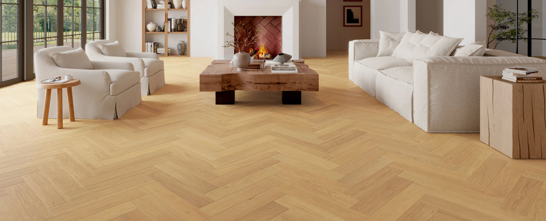 Sundown Ridge Herringbone - Fuzion Victoria White Oak 5" x 9/16" x 24" Engineered Hardwood
