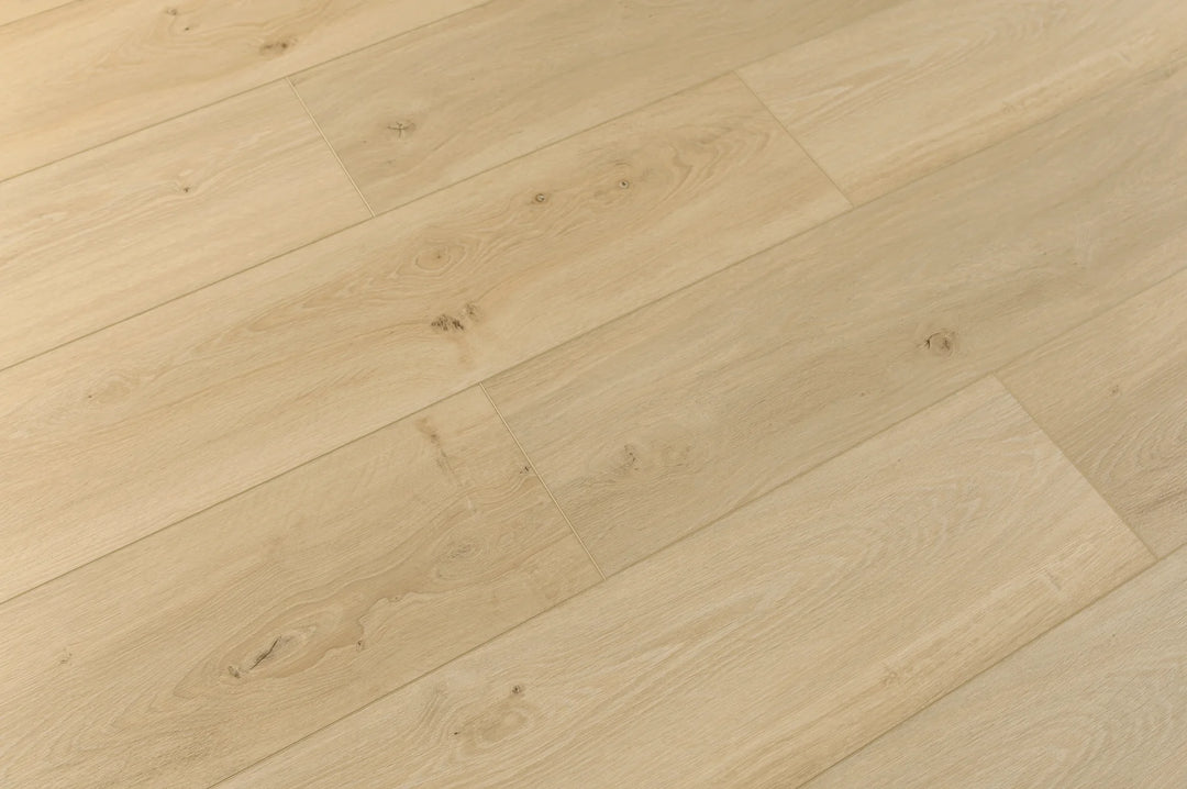 Close-up of a wooden floor with light brown planks