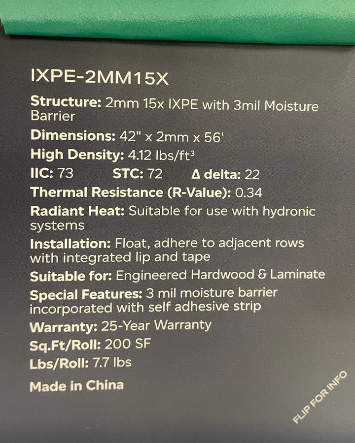 True Emerald 2mm 15x IXPE with 3mil Moisture Barrier Fuzion Underlay