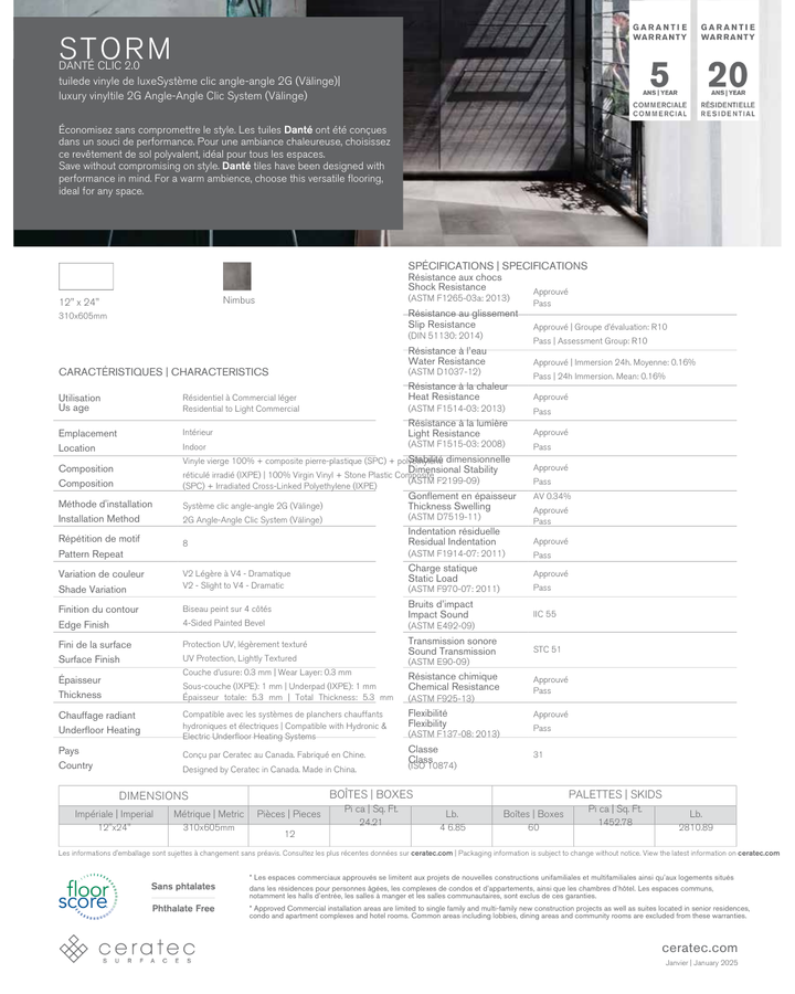 Storm Nimbus - Ceratec Vinyl Tile 5.3mm Dante Clic 2.0