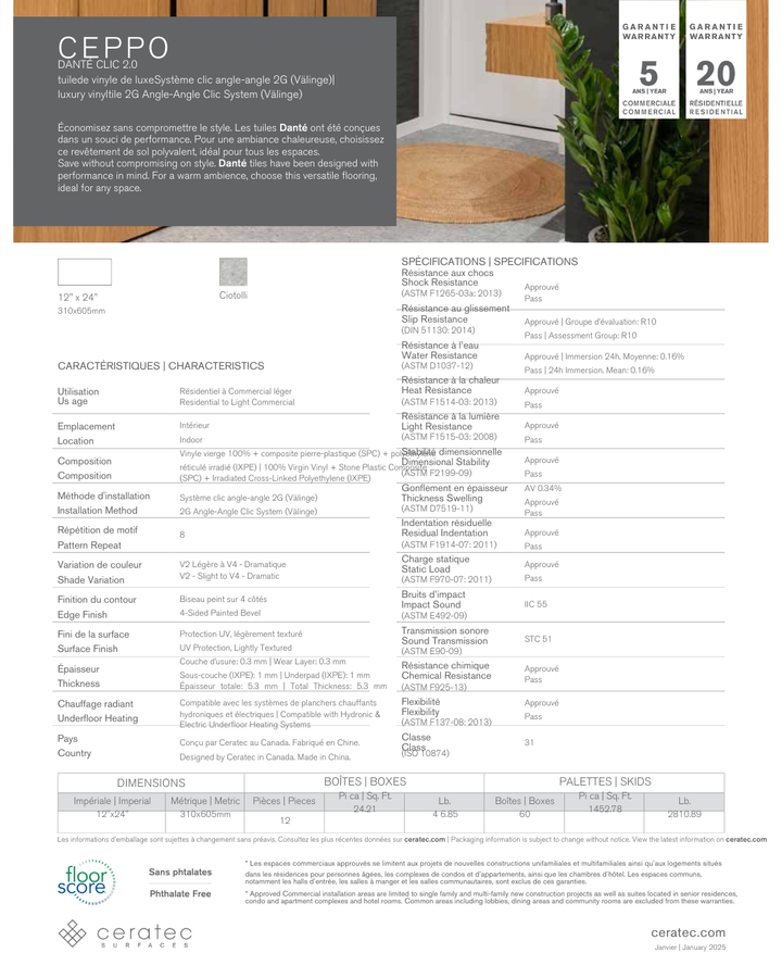Ceppo Ciotolli - Ceratec Vinyl Tile 5.3mm Dante Clic 2.0