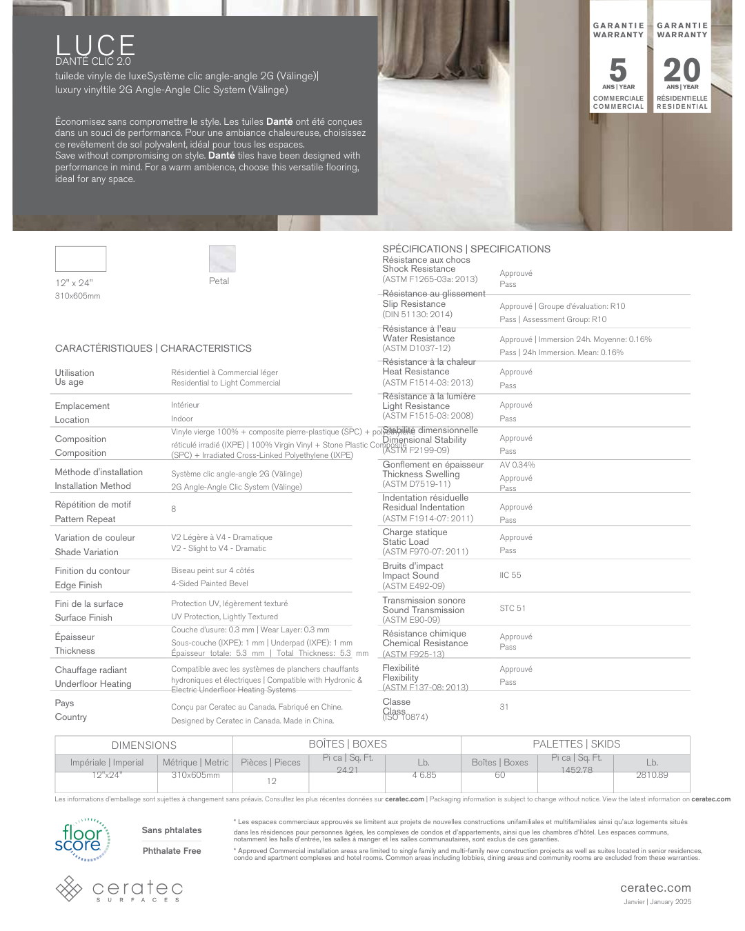 Luce Petal - Ceratec Vinyl Tile 5.3mm Dante Clic 2.0