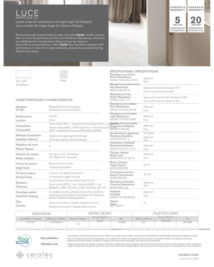 Luce Petal - Ceratec Vinyl Tile 5.3mm Dante Clic 2.0