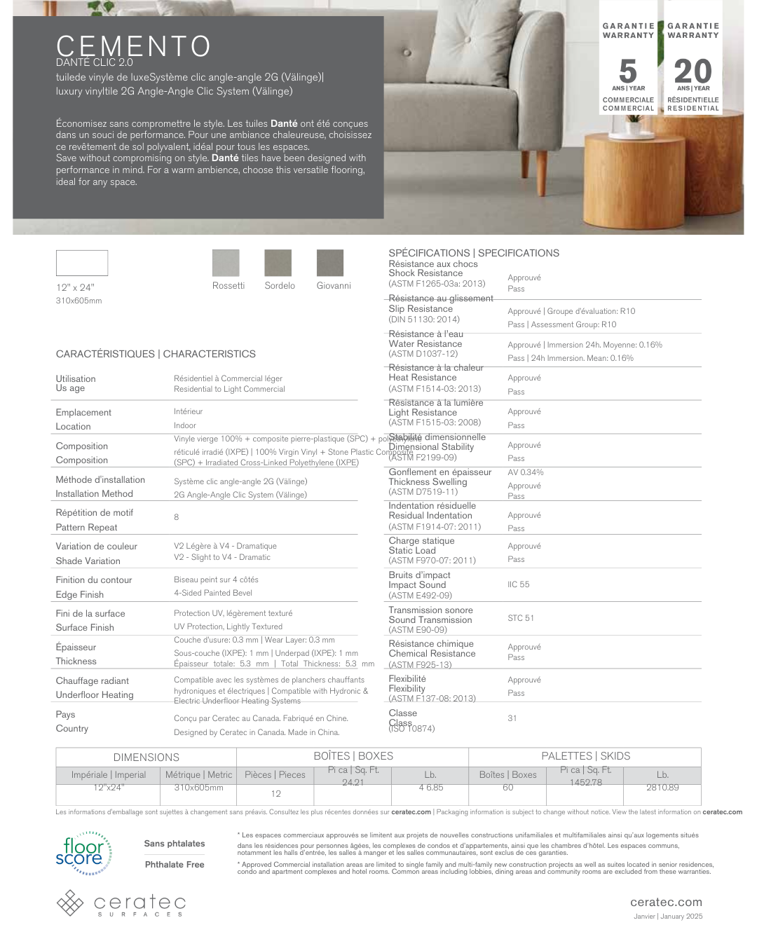 Cemento Sordelo - Ceratec Vinyl Tile 5.3mm Dante Clic 2.0