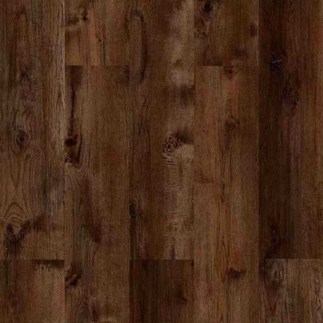 Close-up of wooden flooring with a rich brown color and visible grain.