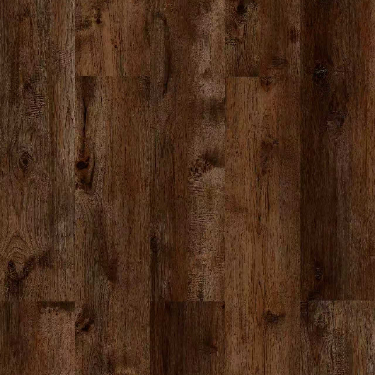 Close-up of wooden flooring with a rich brown color and visible grain.