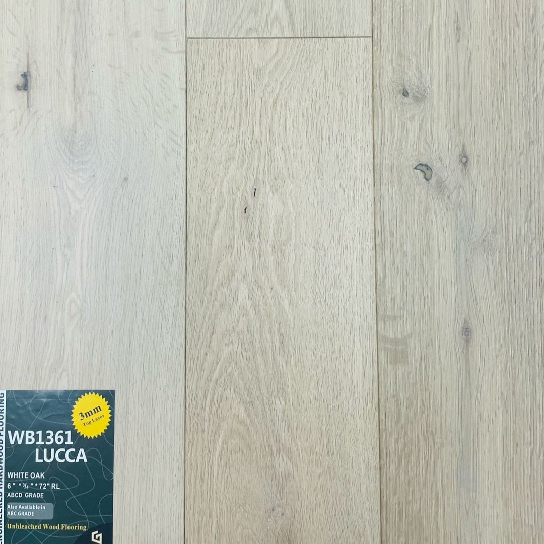 Close-up of Lucca WB1361 & WB1381 - Elegance Collection by Green Touch, 3mm top layer engineered hardwood flooring sample. Available at Advanced Flooring Waterloo. 