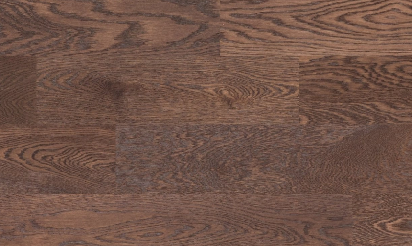 Close-up of Fusion Antique Pewter engineered oak/maple hardwood flooring from Bistro collection showing wire-brushed texture, T&G joint, 5" wide plank detail. Available at Advanced Flooring Waterloo.