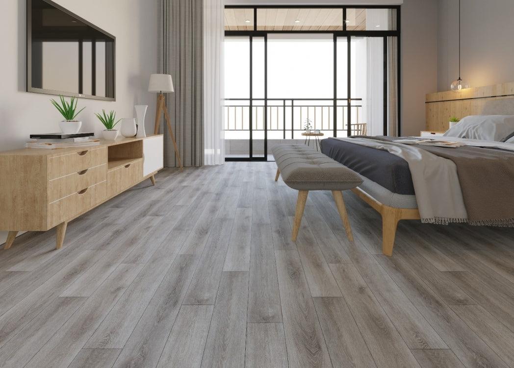 Bedroom with Bay AQUAPLUS Select Vinyl flooring 7mm SPC with attached pad installed
