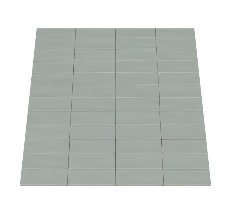 Ceratec Confetto 2x6 matte Azzurro green porcelain tile flooring and wall tile – soft green porcelain tile offering a refreshing look for bathrooms and kitchens. Supplied by Advanced Flooring Waterloo with installation in Waterloo and Kitchener and Canada-wide delivery.