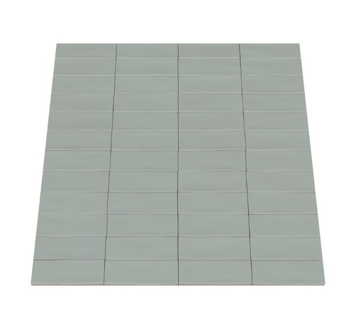 Ceratec Confetto 2x6 matte Azzurro green porcelain tile flooring and wall tile – soft green porcelain tile offering a refreshing look for bathrooms and kitchens. Supplied by Advanced Flooring Waterloo with installation in Waterloo and Kitchener and Canada-wide delivery.