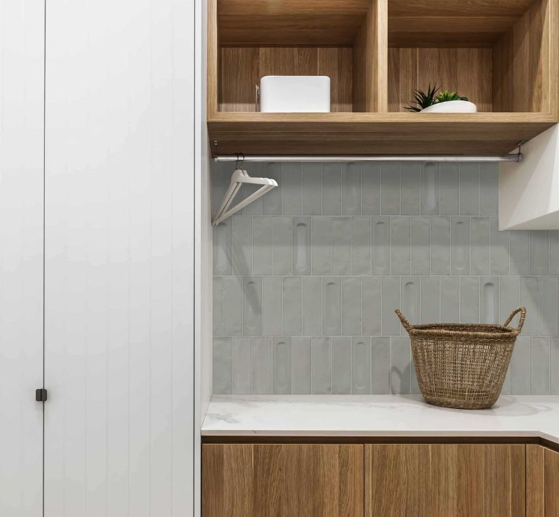Ceratec Confetto 2x6 Struttura matte grey porcelain tile flooring and wall tile – modern porcelain tiles with a soft textured finish, perfect for laundry rooms and interior spaces, offered by Advanced Flooring Waterloo across Canada.