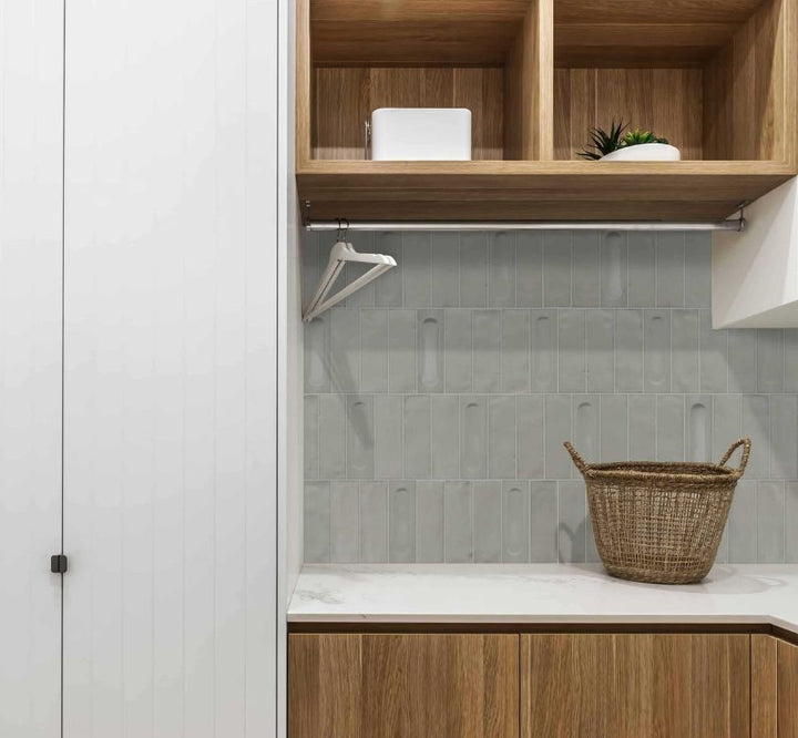 Ceratec Confetto 2x6 Struttura matte grey porcelain tile flooring and wall tile – modern porcelain tiles with a soft textured finish, perfect for laundry rooms and interior spaces, offered by Advanced Flooring Waterloo across Canada.