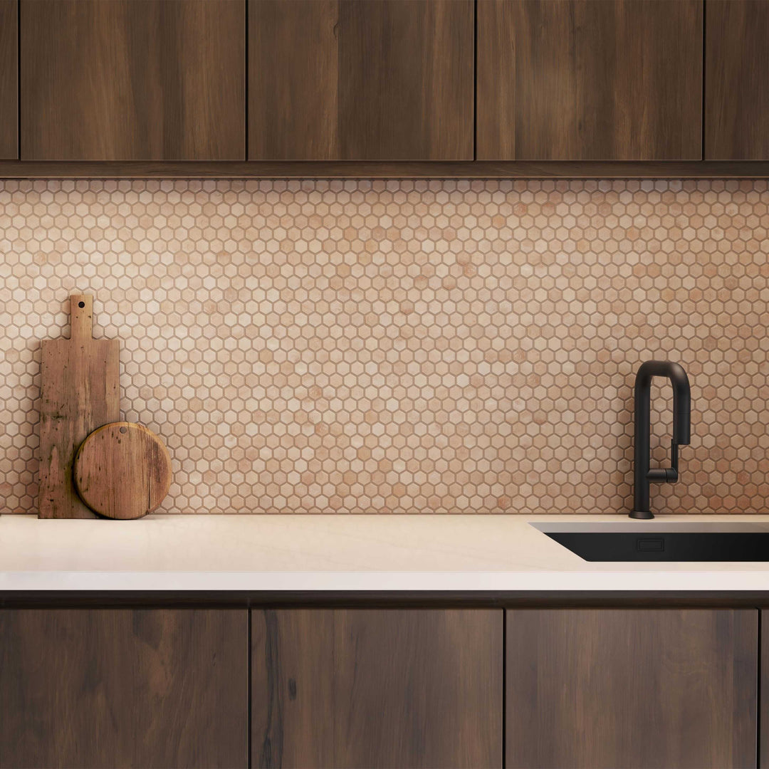 Hexacotta hexagon mosaic tile sheet by Ceratec for floor and wall applications Advanced Flooring