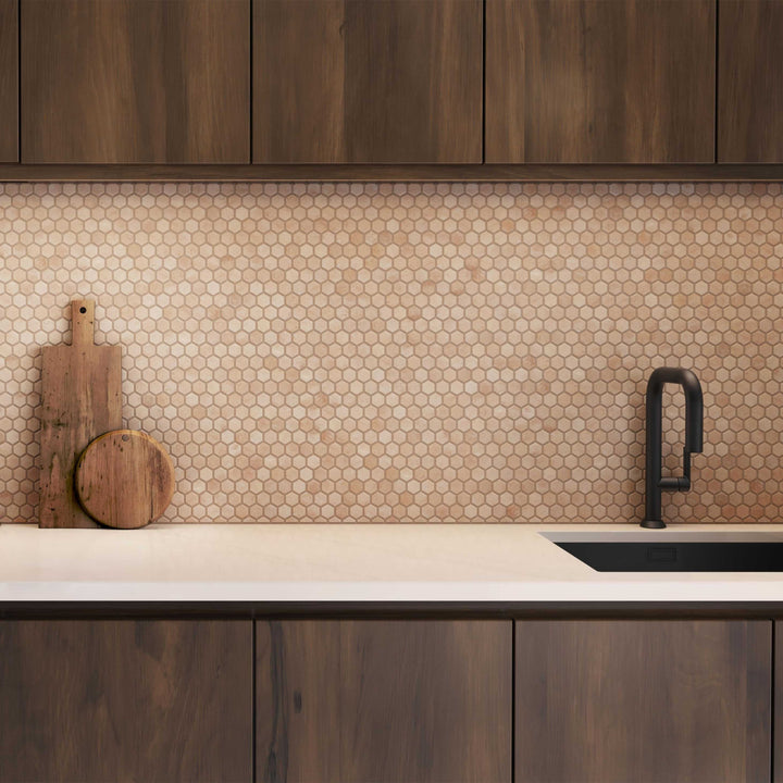 Hexacotta hexagon mosaic tile sheet by Ceratec for floor and wall applications Advanced Flooring