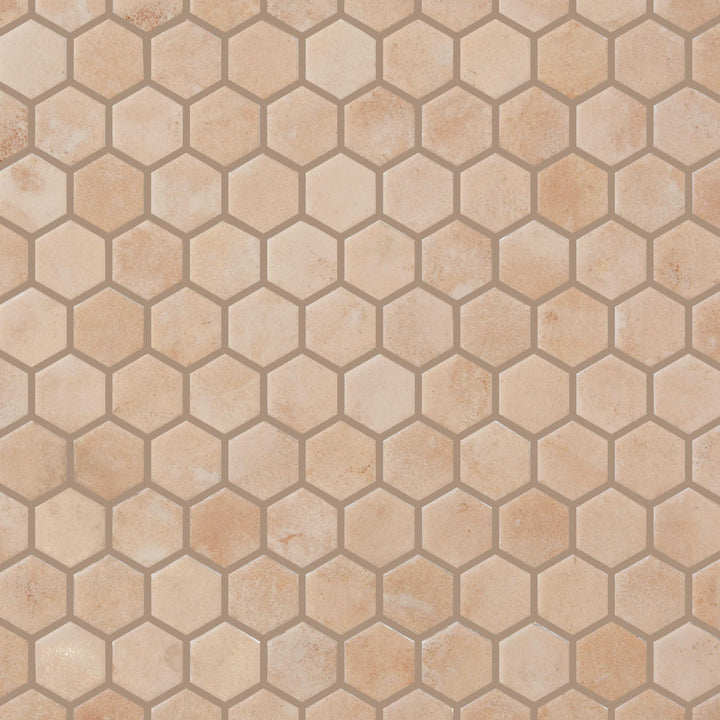 Ceratec Hexacotta hexagon mosaic tile Duna matte white with soft being color Advanced Flooring