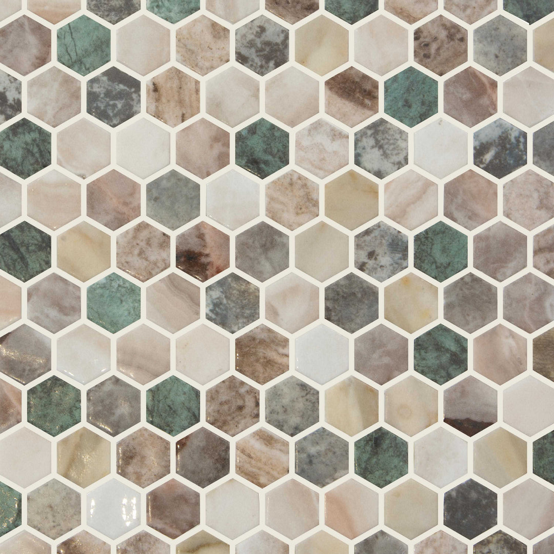 Ceratec Hexacotta Marmara glossy hexagon mosaic tile multi colors tile, Advanced Flooring