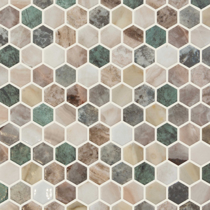 Ceratec Hexacotta Marmara glossy hexagon mosaic tile multi colors tile, Advanced Flooring