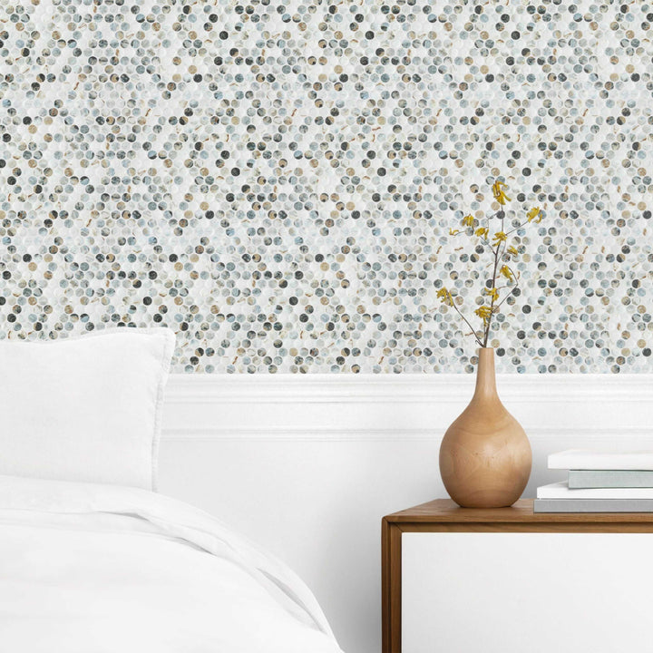 Ceratec Perlas penny round glass mosaic tile feature wall design modern interior Advanced Flooring