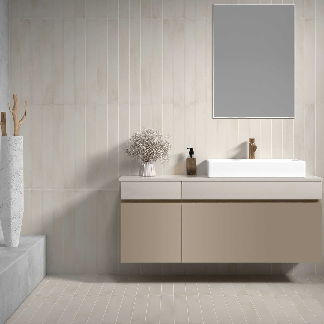 Residential interior using Ceratec Stonella porcelain tile for durable flooring.
