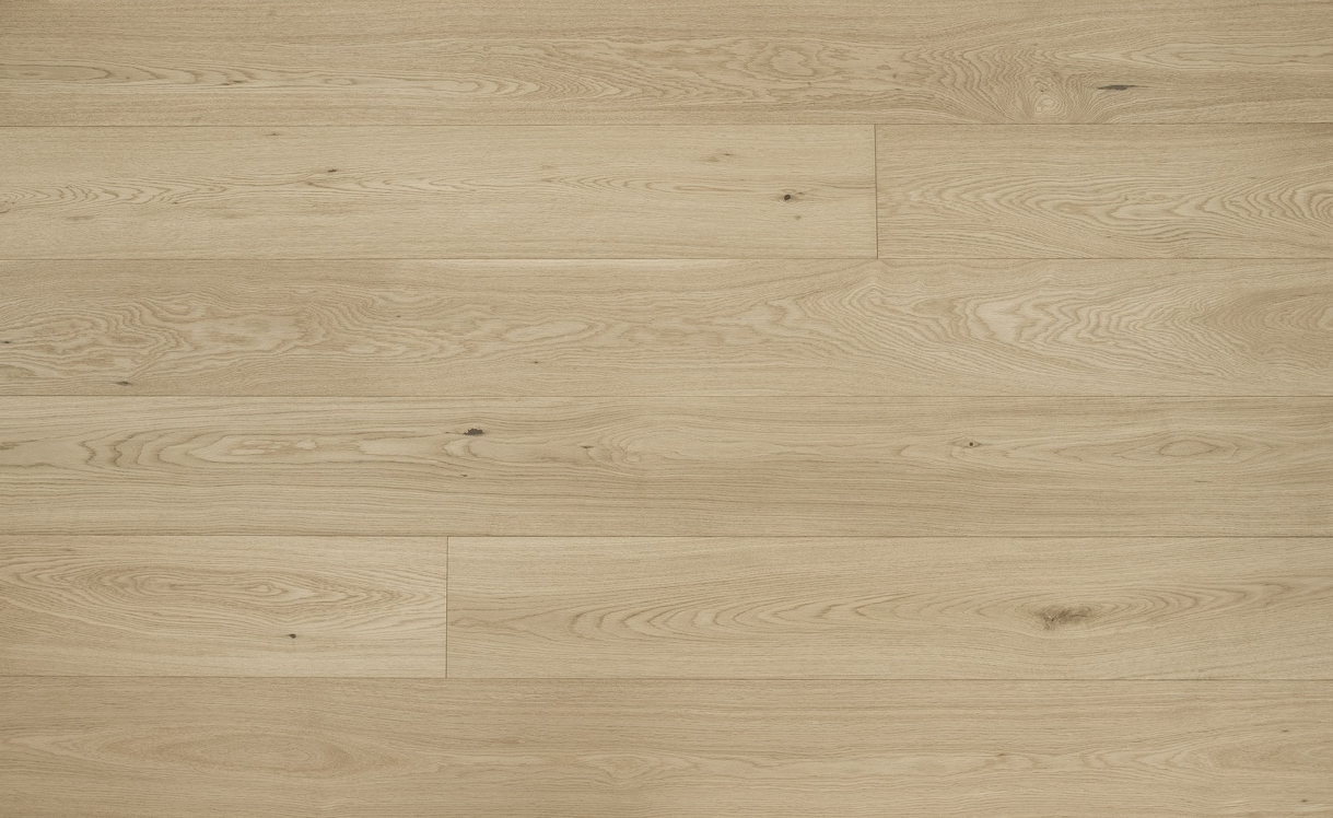 A close up of Clear VIDAR premium European Oak engineered hardwood flooring.