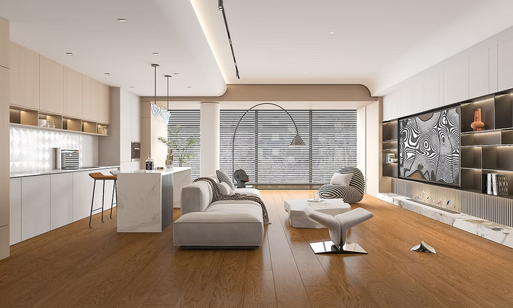 Cloudbeam ABC Woden Lumine Collection European oak engineered hardwood flooring featuring wide planks and a strong 4mm Veneer layer. 