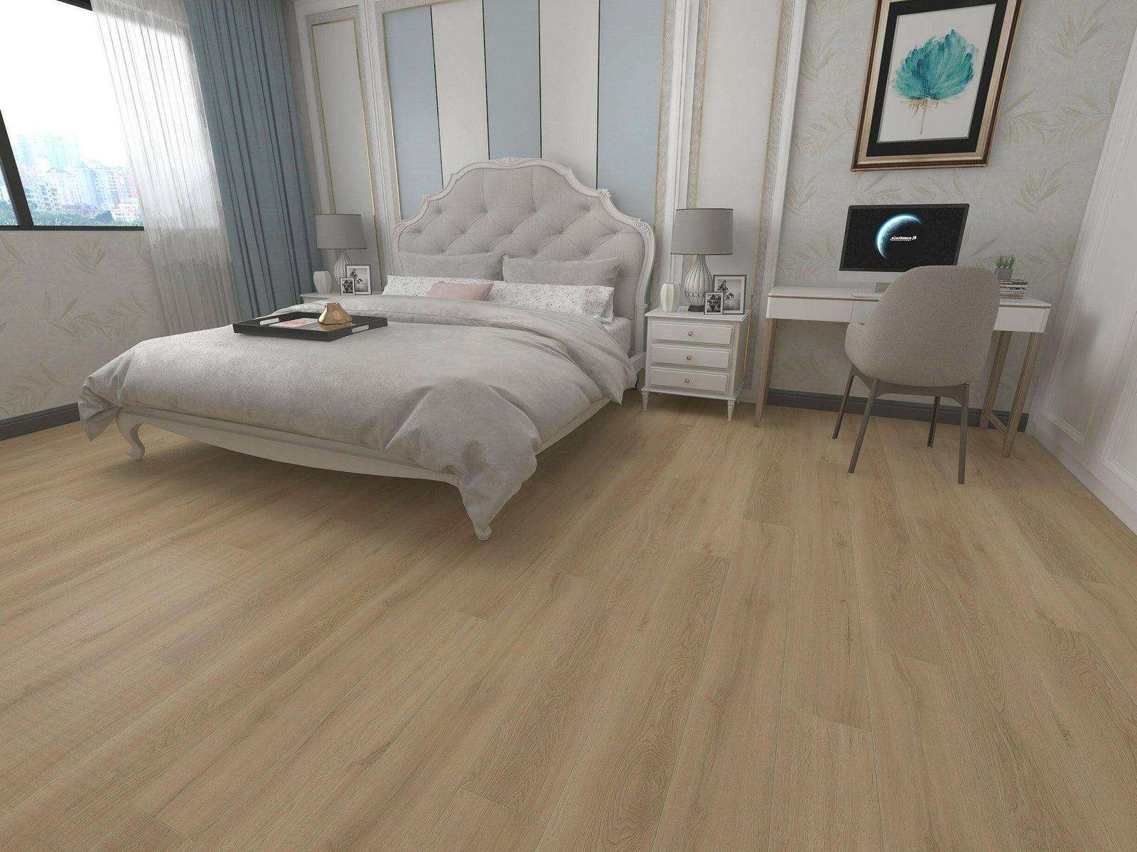 Beautiful room with 6mm vinyl flooring installed in the colour 603 by Woden Flooring sold by Advanced Flooring in Kitchener-Waterloo.
