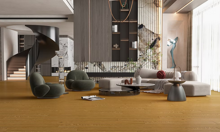 Creamwood ABC Woden Lumine Collection European oak engineered hardwood flooring featuring wide planks and a strong 4mm Veneer layer. 