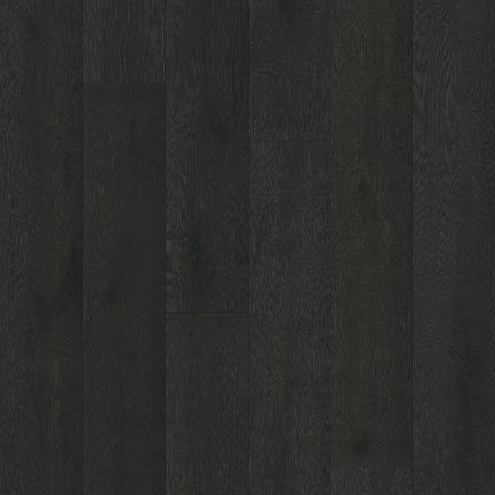 Eboncrest by Fuzion TruNorth engineered hardwood flooring featuring dark black color, wide planks, and a durable 3mm top layer.