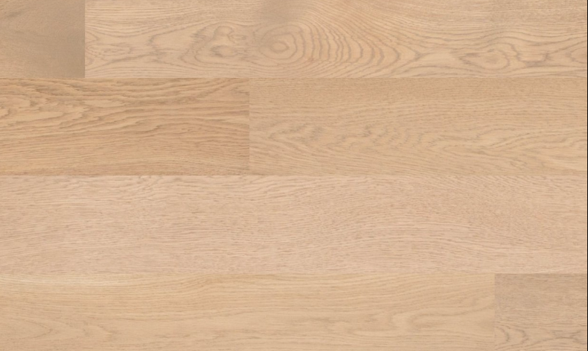Close-up of Fusion Frappe engineered oak/maple hardwood flooring from Bistro collection showing wire-brushed texture, T&G joint, 5" wide plank detail. Available at Advanced Flooring Waterloo. 