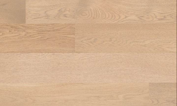 Close-up of Fusion Frappe engineered oak/maple hardwood flooring from Bistro collection showing wire-brushed texture, T&G joint, 5" wide plank detail. Available at Advanced Flooring Waterloo. 