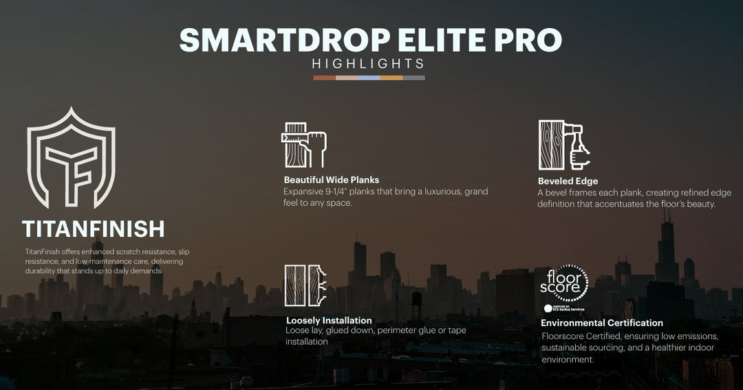 Fuzion Smartdrop Elite Pro product highlights. Flooring available at Advanced Flooring Waterloo.