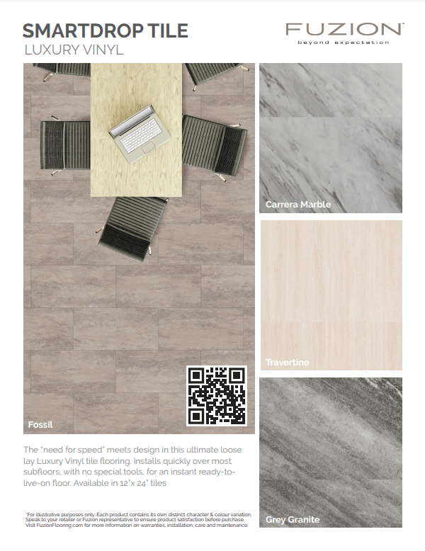 Carrera Marble - Fuzion Smartdrop Elite Tile 12" x 24" Vinyl Tile - ADVANCED FLOORING