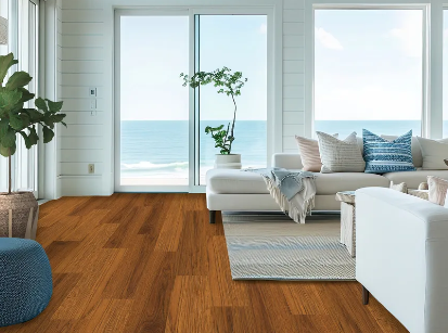 Gaviota Bay engineered hickory hardwood flooring installed in a modern interior with wide 7-1/2" planks & 2mm Veneer. Canada-wide delivery Available. 